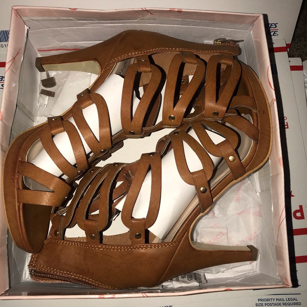 Top Moda Heeled Gladiator Sandals Tan Size 8